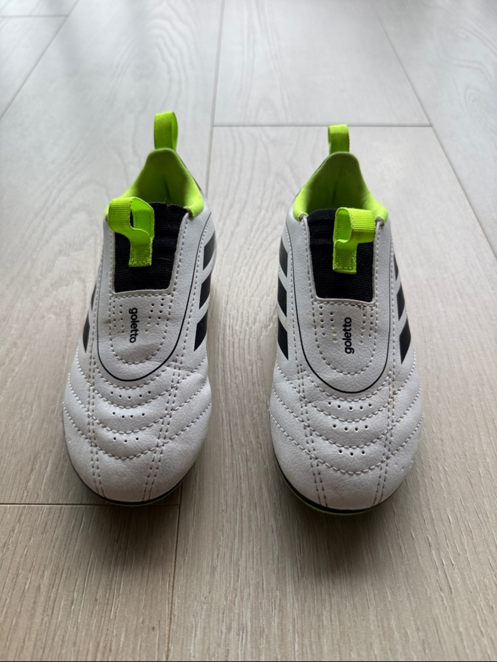 adidas Kids White Sneakers with Neon Green Trim